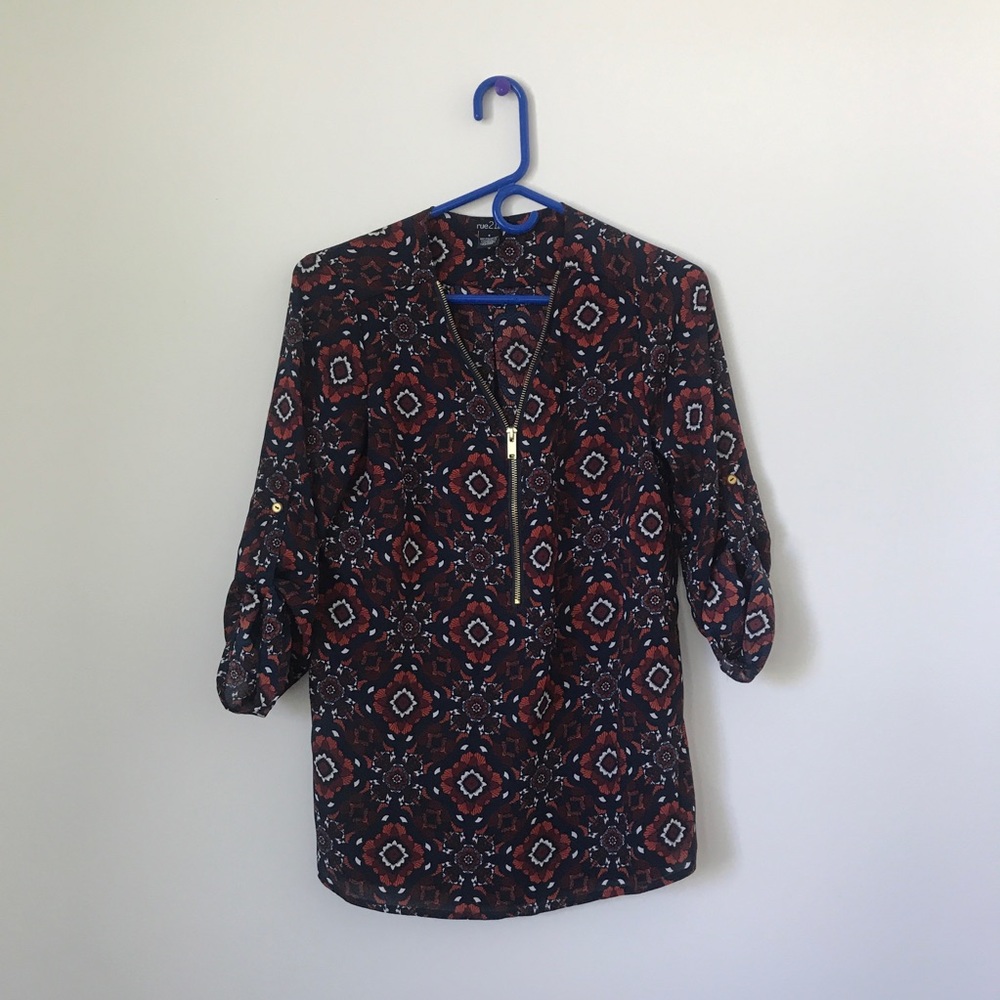 Rue21 // Long Sleeve Dark Geometric Blouse